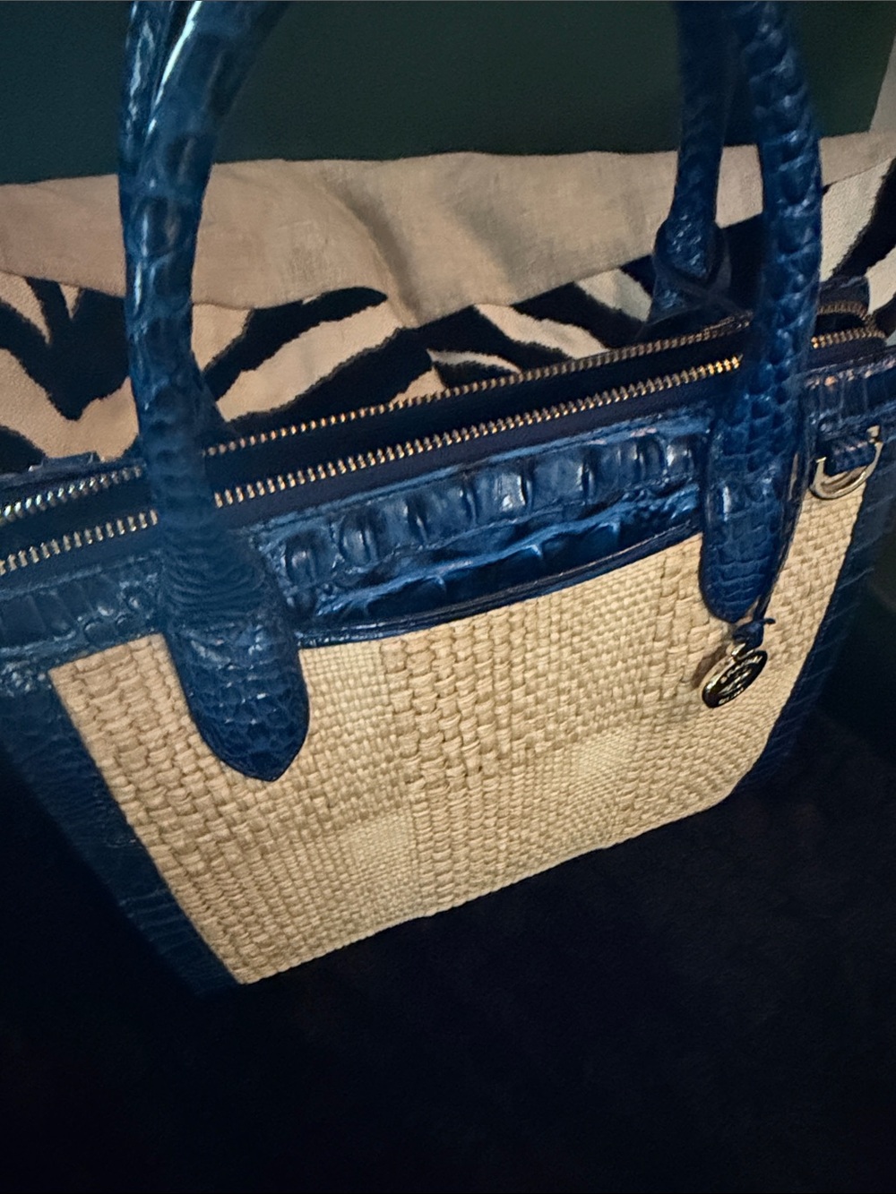 Brahmin Blue Trim Woven Satchel - Picture 4 of 13
